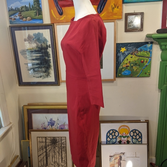 Stunning boat neck Donna Karen red sheath dress size 4 - Picture 12 of 15